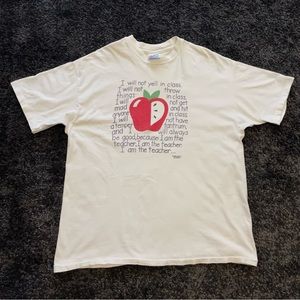 Vintage 90’s Teacher T-Shirt Size XL White Single Stitch Hanes Beefy Made In USA